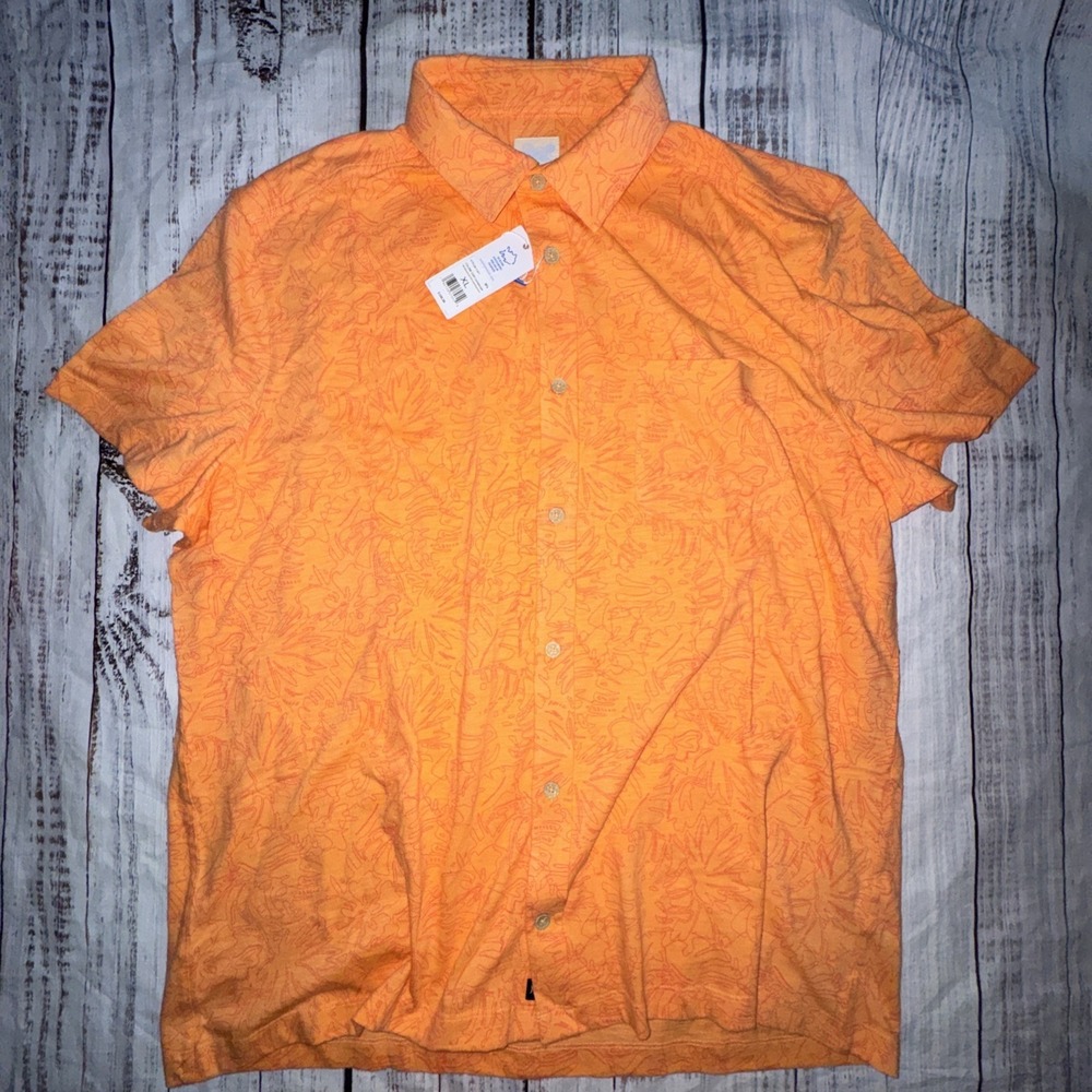 Southern Tide Beachcast Floral Fusion Knit Hawaiian Shirt Mens XL Orange